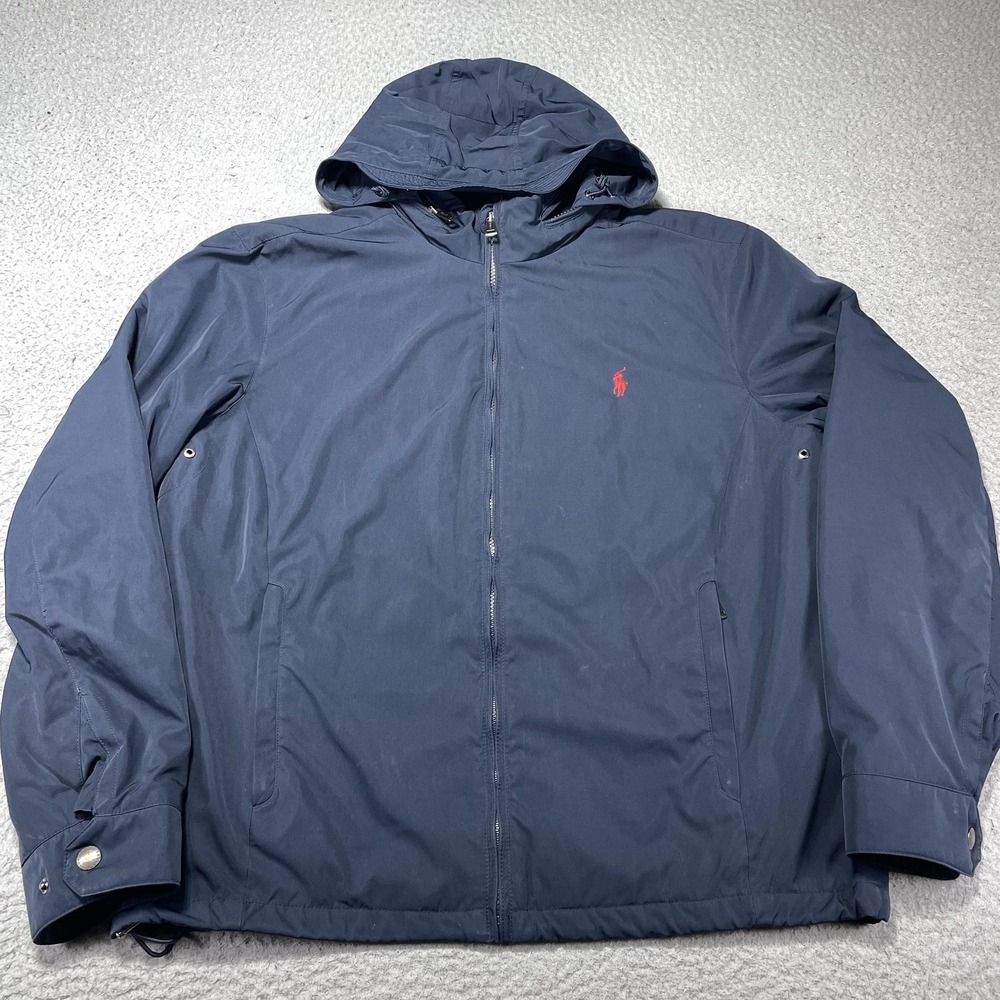 Polo Ralph Lauren Jacket Mens Large Blue‎ Hooded Quilted Full Zip Insulated